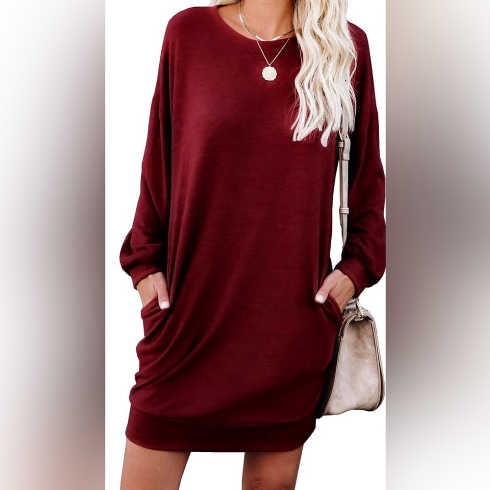 PrinStory Women's Long Sleeve Dress with Side Pockets, Size: Medium